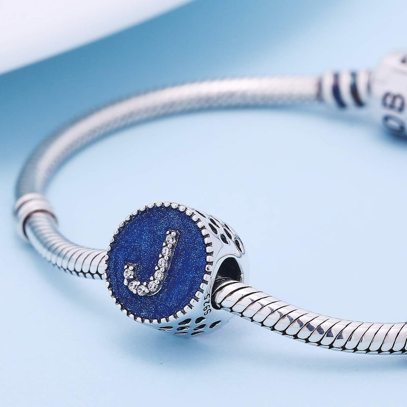 SOUKISS Alphabet A-Z Cubic Stone Charms Solid 925 Sterling Silver Blue Ocean Letter Beads for Pandora Snake Chain Bracelet (Letter J) - Image 2